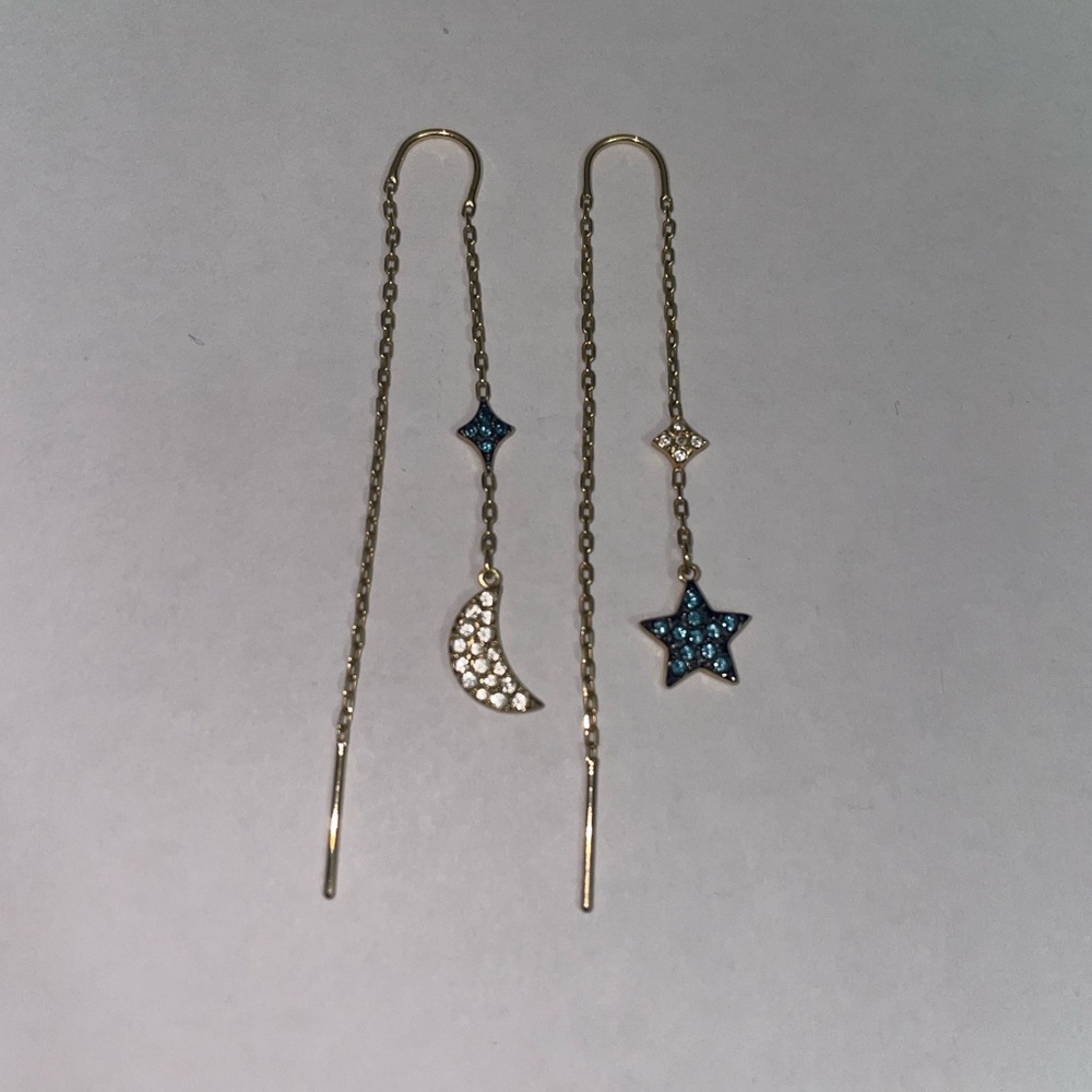 Swarovski Gold Star and Moon Dangle Crystal Earrings
